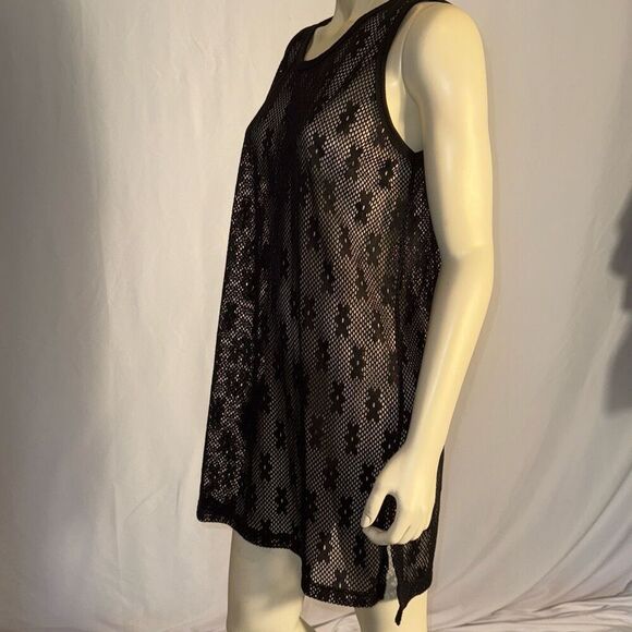 LG Sport Black Sheer Mesh Swim Cover Crochet Shift Cover Up Sundress Size Large - Picture 8 of 13